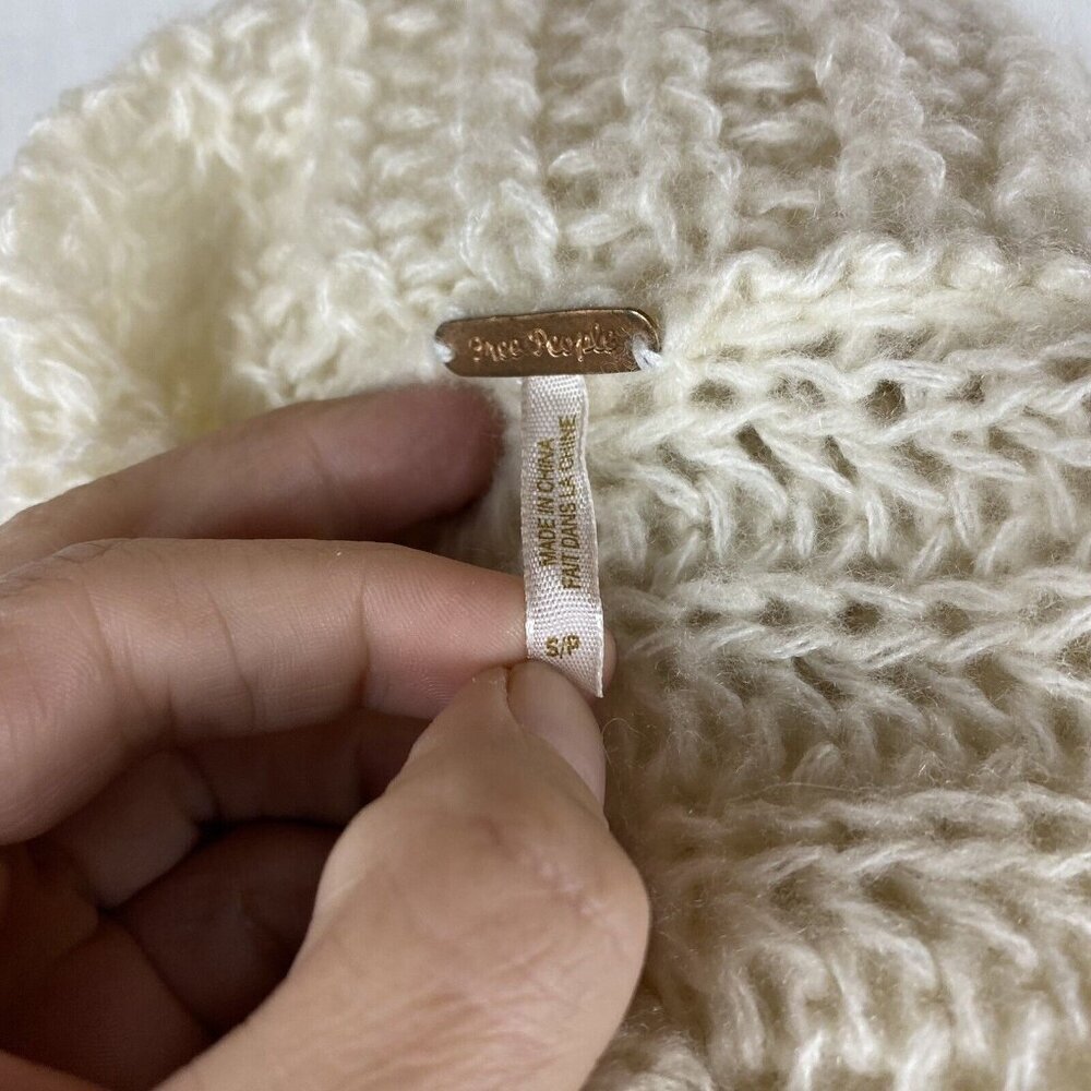 Free People Sweater S Womens Ivory Cowl Neck Batwing Short Sleeve Loose Knit - Picture 5 of 8